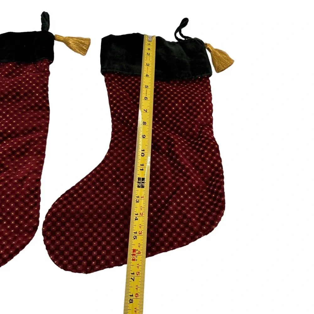 2 Red‎ & Green Velvety Christmas Stocking Gold Tassel Holiday Decor Country a